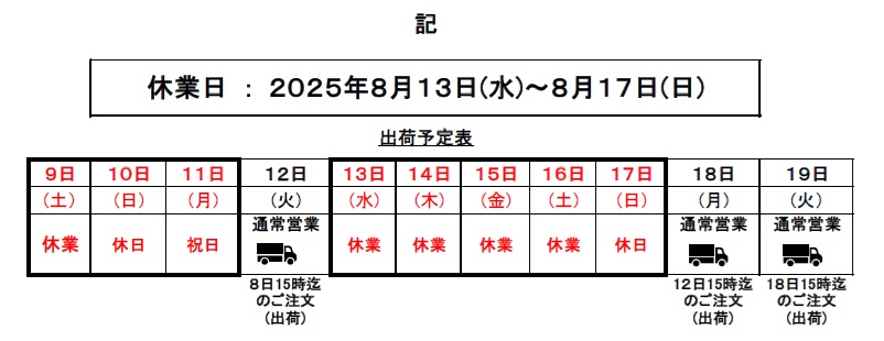 2025夏季休業スケジュール